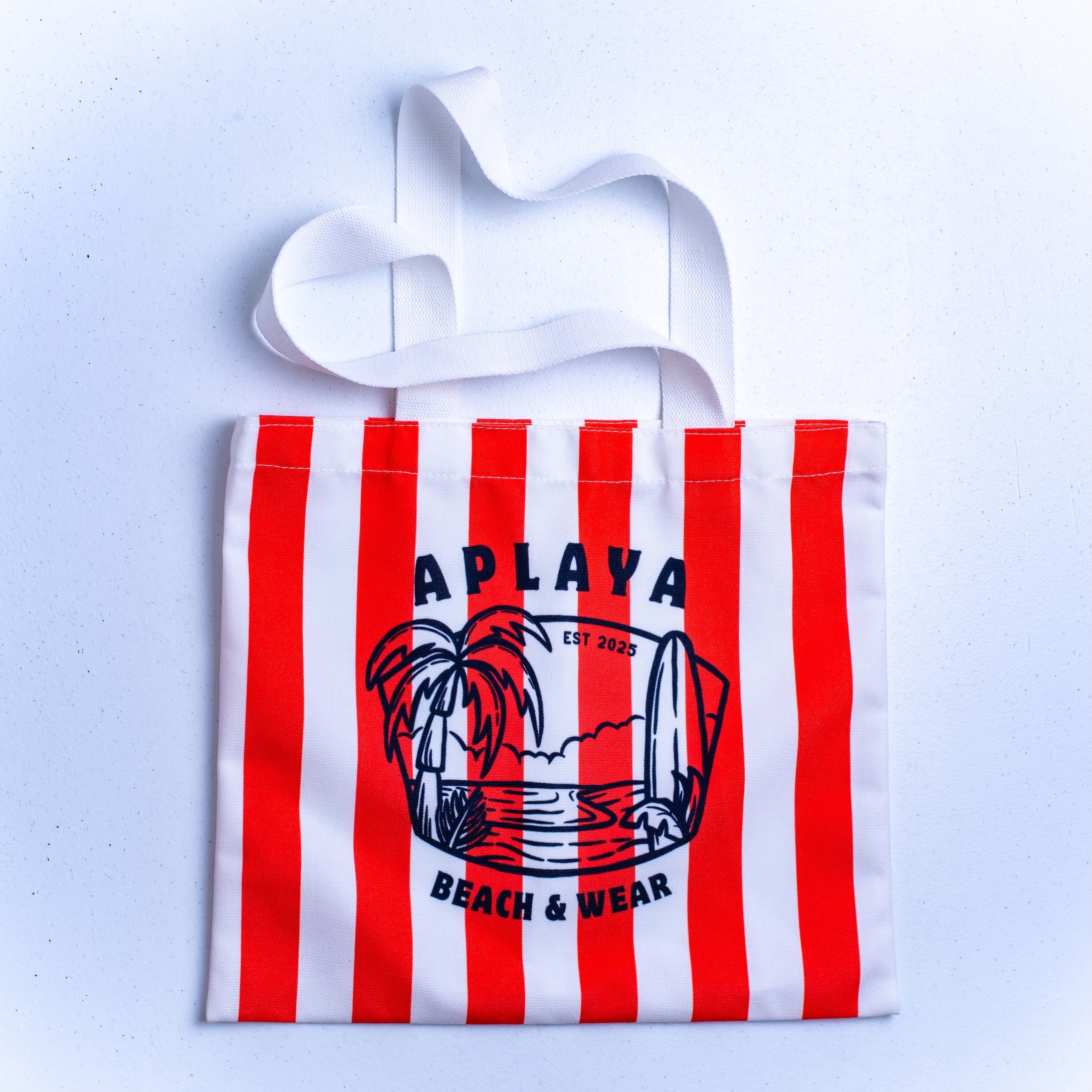 APLAYA Striped Island Graphic Tote Bag - Coral & White Canvas