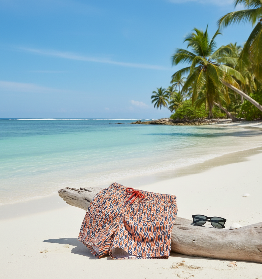 Beach lifestyle scene with T'Nalak Swim Shorts