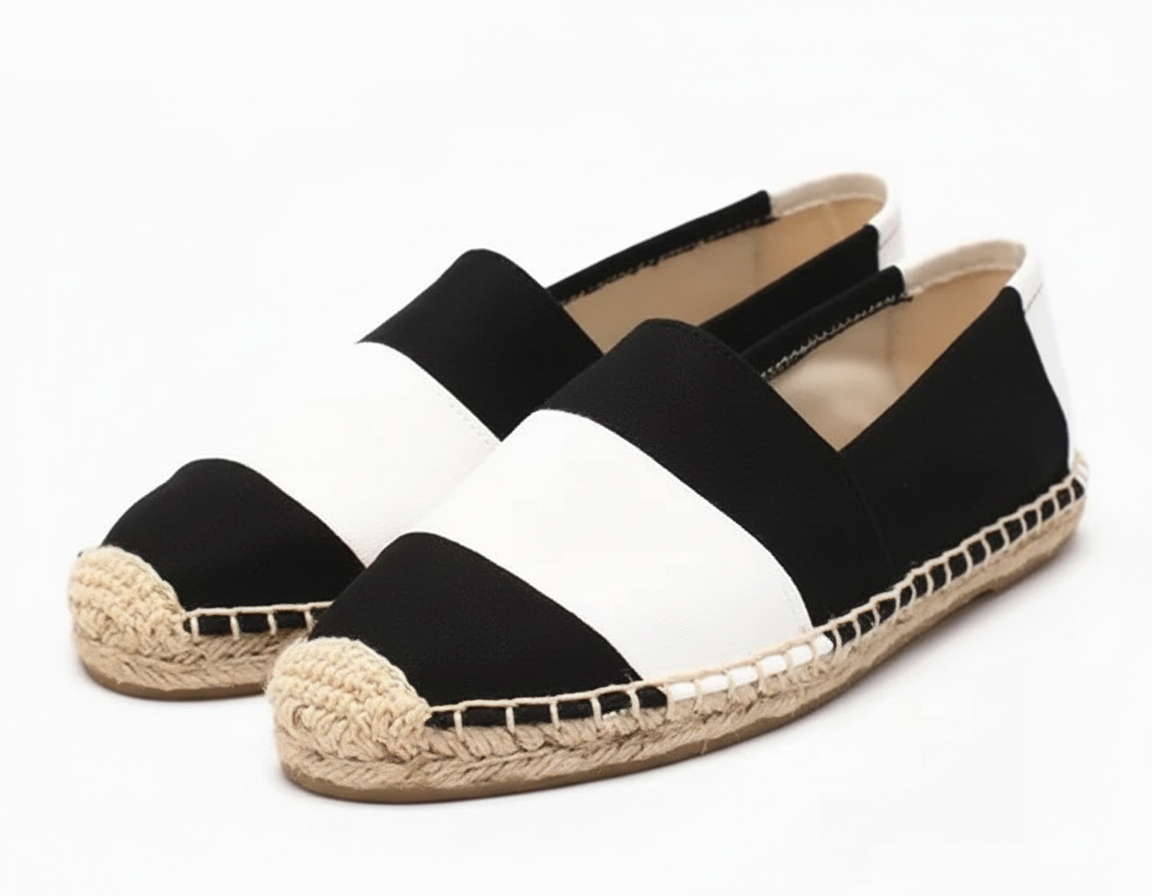 Black white striped espadrilles professional