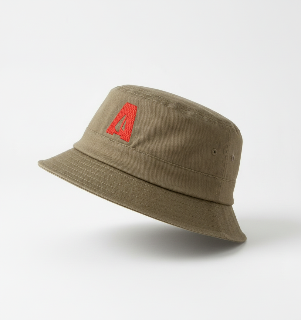 Khaki bucket hat angled side floating