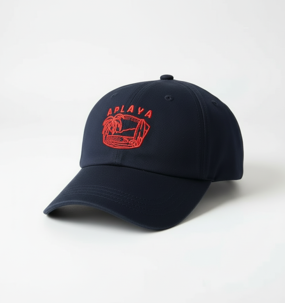 Navy baseball cap angled view